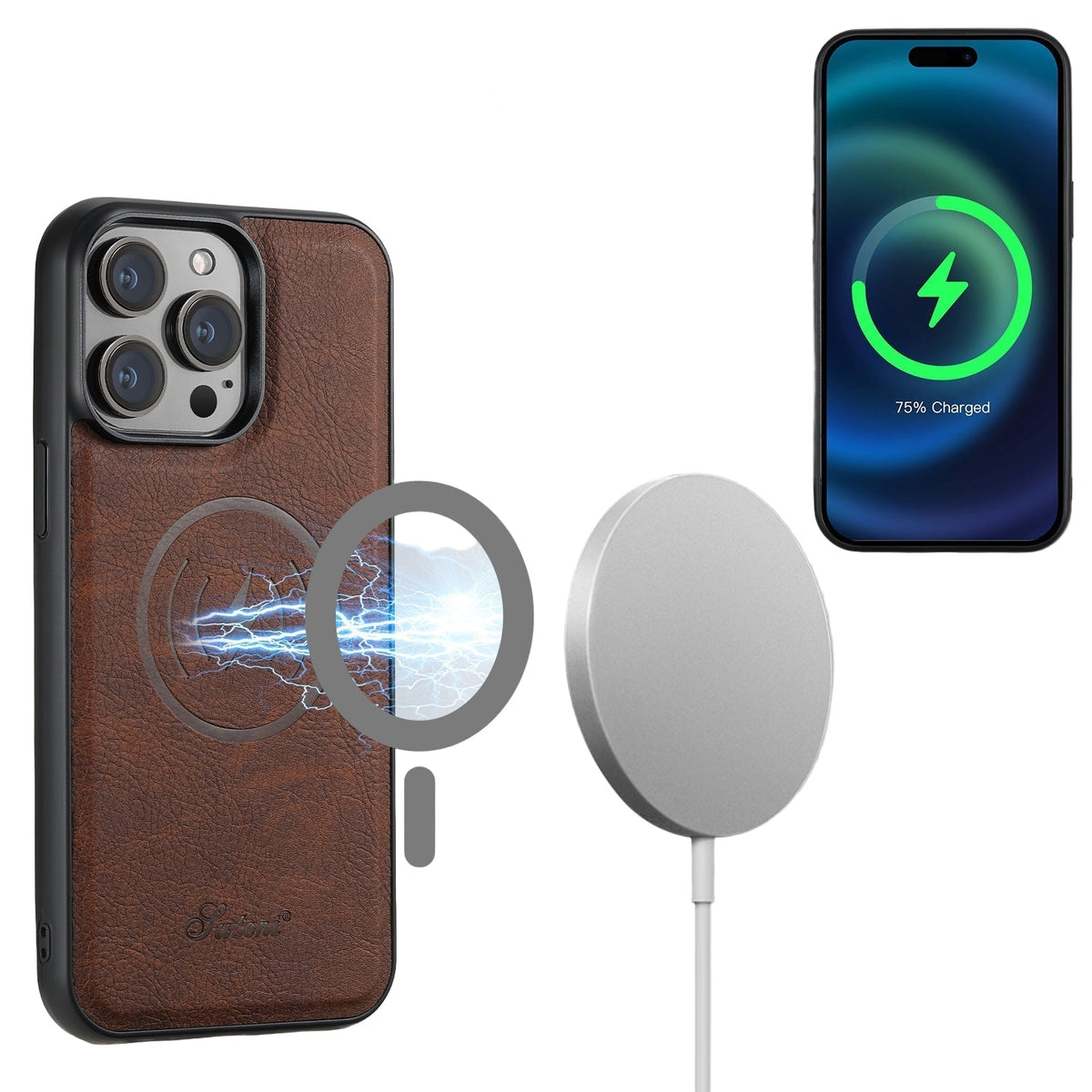 Durable Leather Phone Case with Card Holder and Magnetic Support