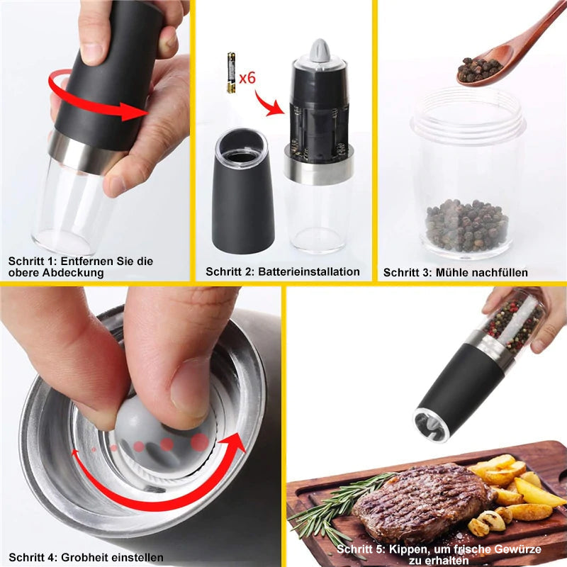 Electric Gravity Induction Salt and Pepper Grinder