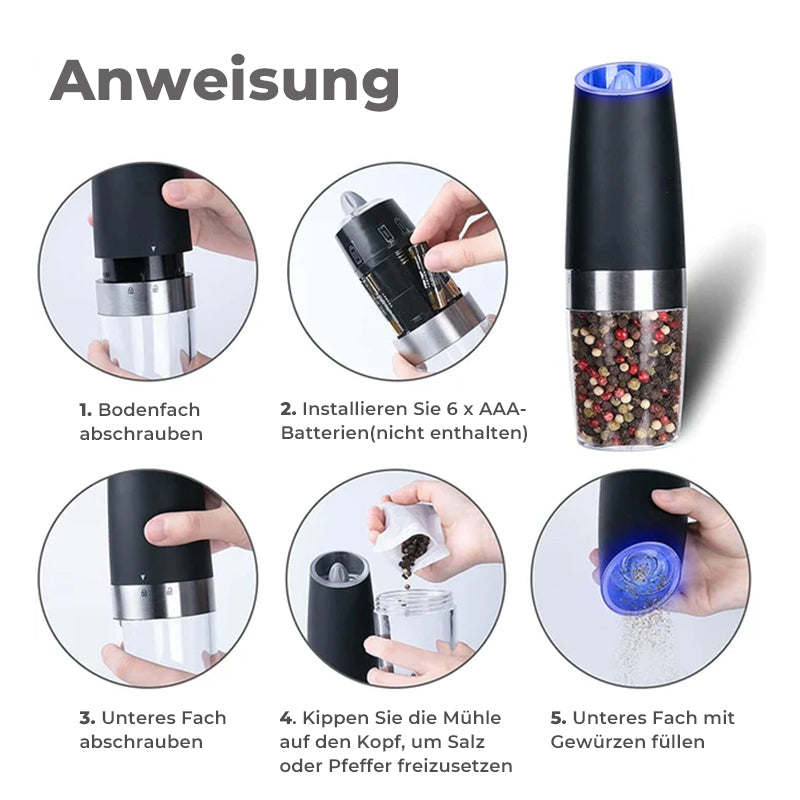 Electric Gravity Induction Salt and Pepper Grinder