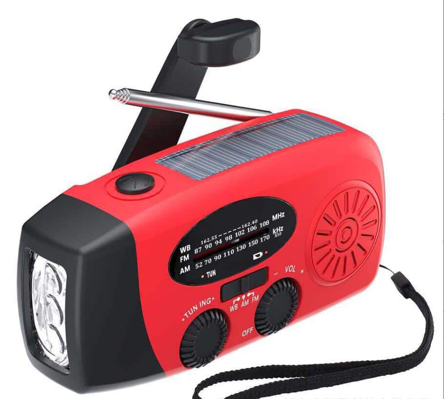 Emergency AM/FM Radio with Built-In Solar Panel, Flashlight, Power Bank & Hand Crank