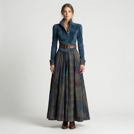 Fitted Maxi Dress with Plaid Skirt - Kristen