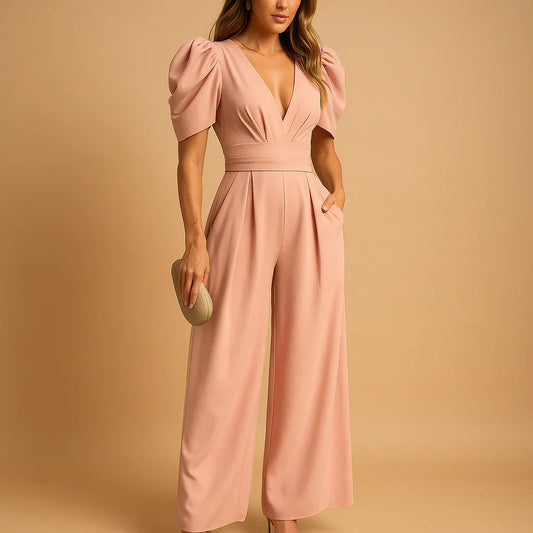 Fitted Puff Sleeve Jumpsuit