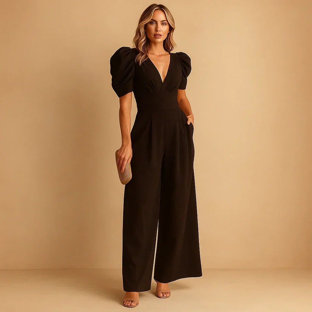 Fitted Puff-Sleeve Jumpsuit