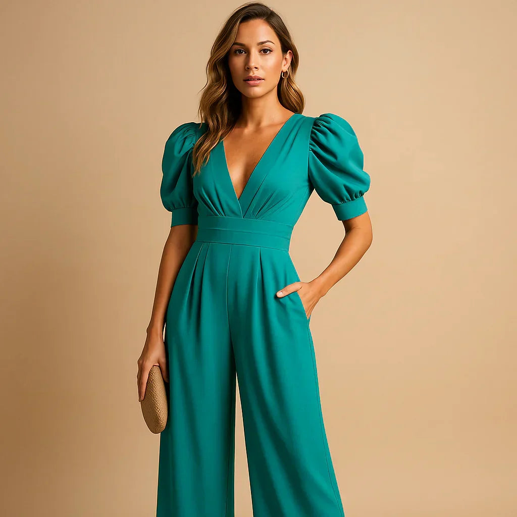 Fitted Puff-Sleeve Jumpsuit