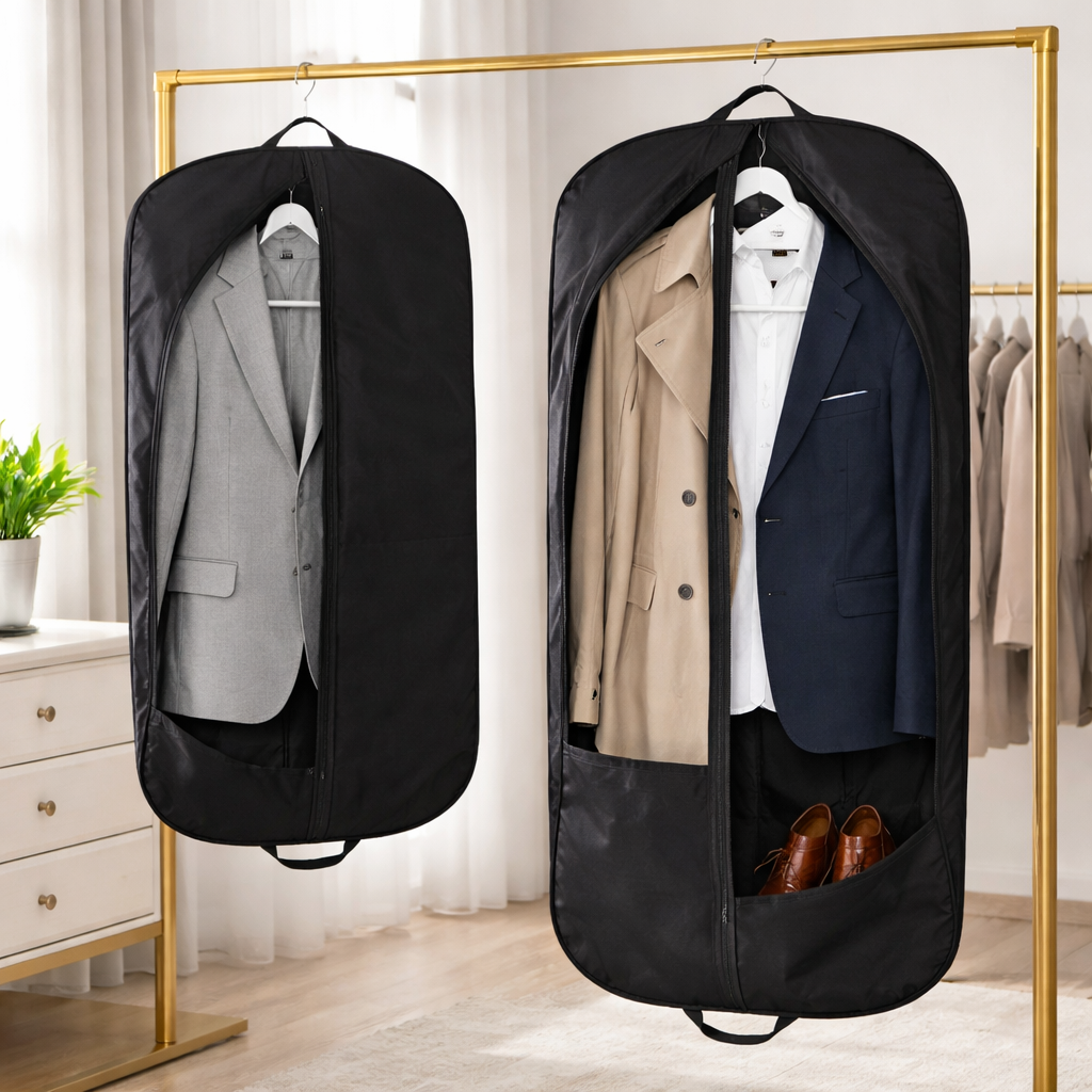 Flat-Fold Travel Garment Bag with Gusseted Storage Compartments
