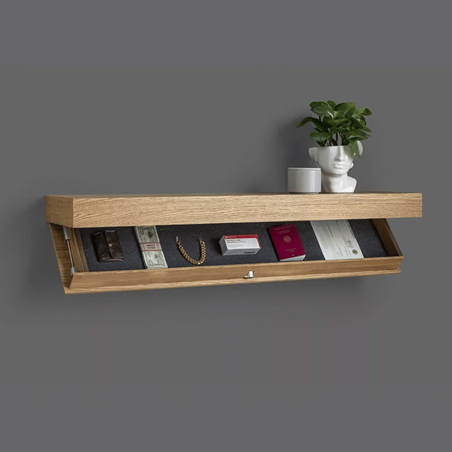 Floating Wall Shelf with Secret Compartment | Solid Wood | Hidden Storage