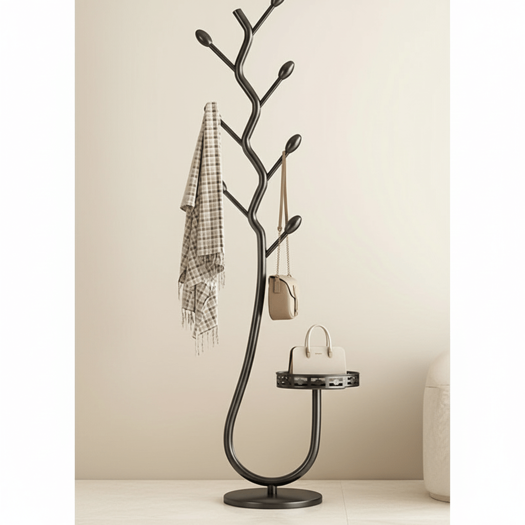 Freestanding Black Metal Coat Rack with Branch Design for Hallway and Bedroom