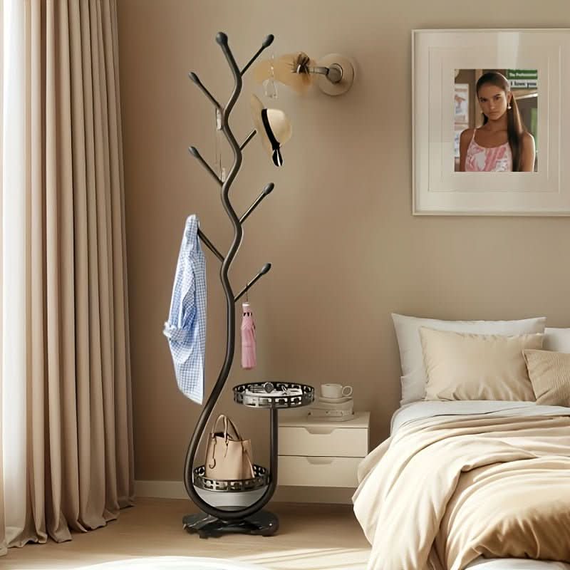 Freestanding Black Metal Coat Rack with Branch Design for Hallway and Bedroom