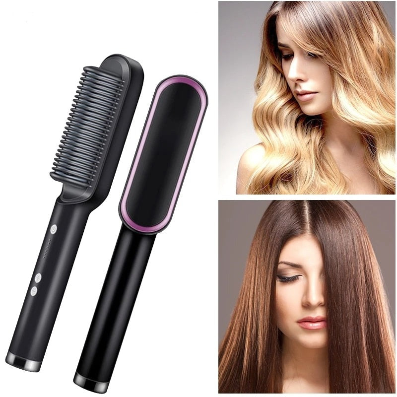 Heated Hair Straightener Brush and Comb