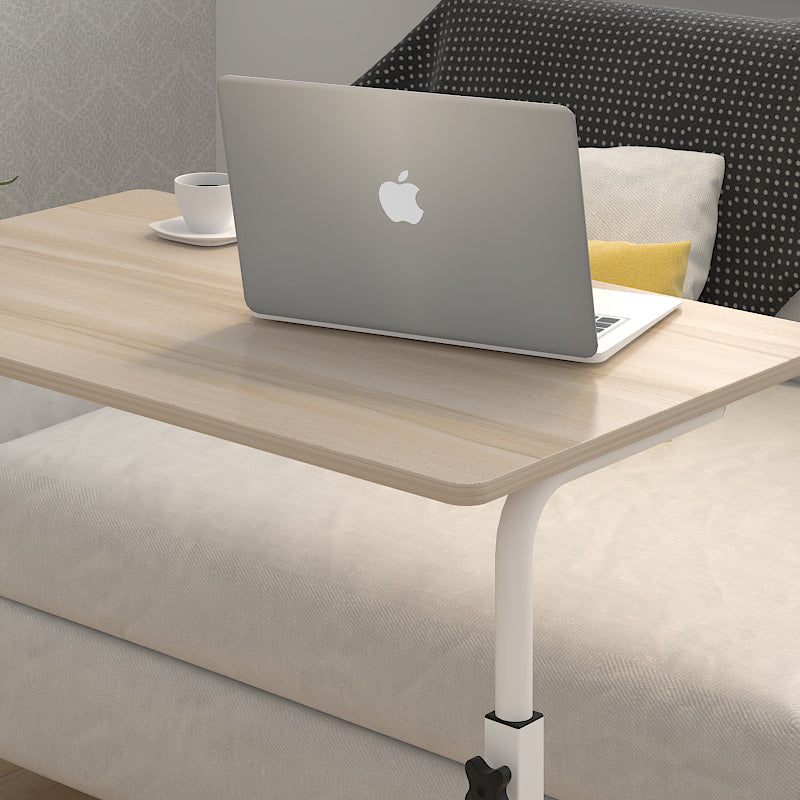 Height-Adjustable Mobile Laptop Desk on Wheels with Wood Top and White Steel Frame