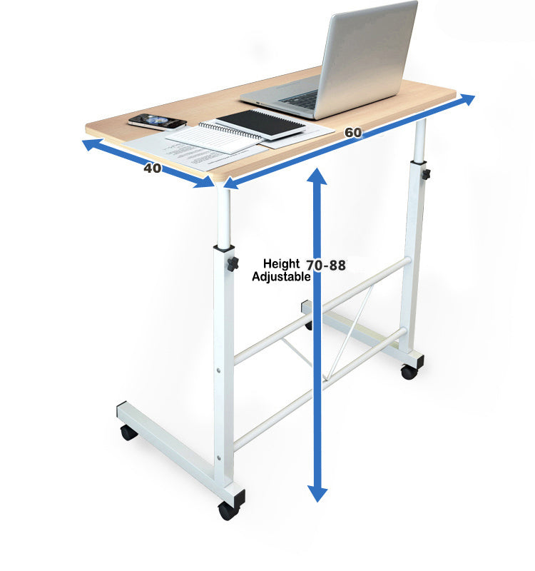 Height-Adjustable Mobile Laptop Desk on Wheels with Wood Top and White Steel Frame