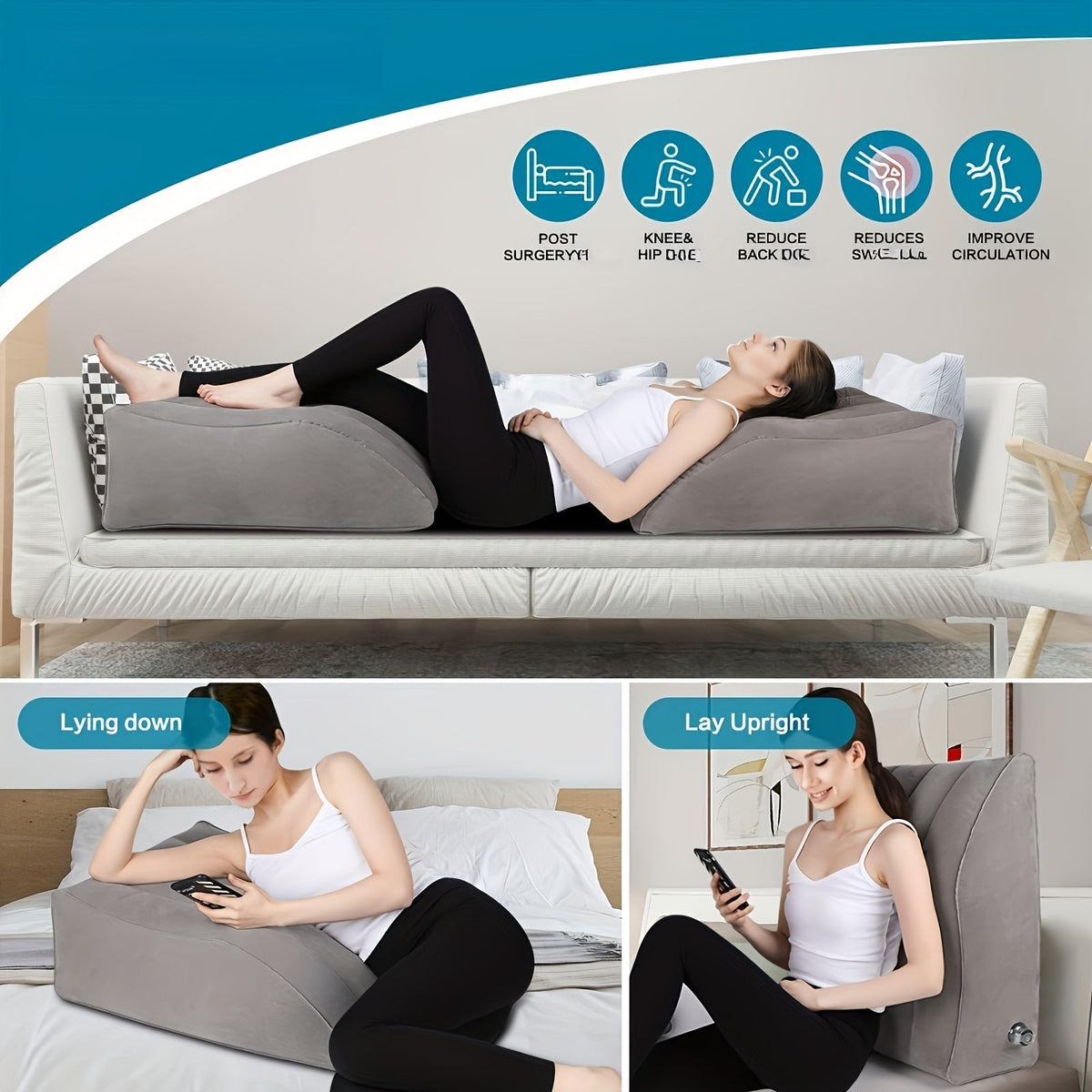 Inflatable Leg Elevation Pillow for Improved Blood Circulation, Ideal for Sleeping