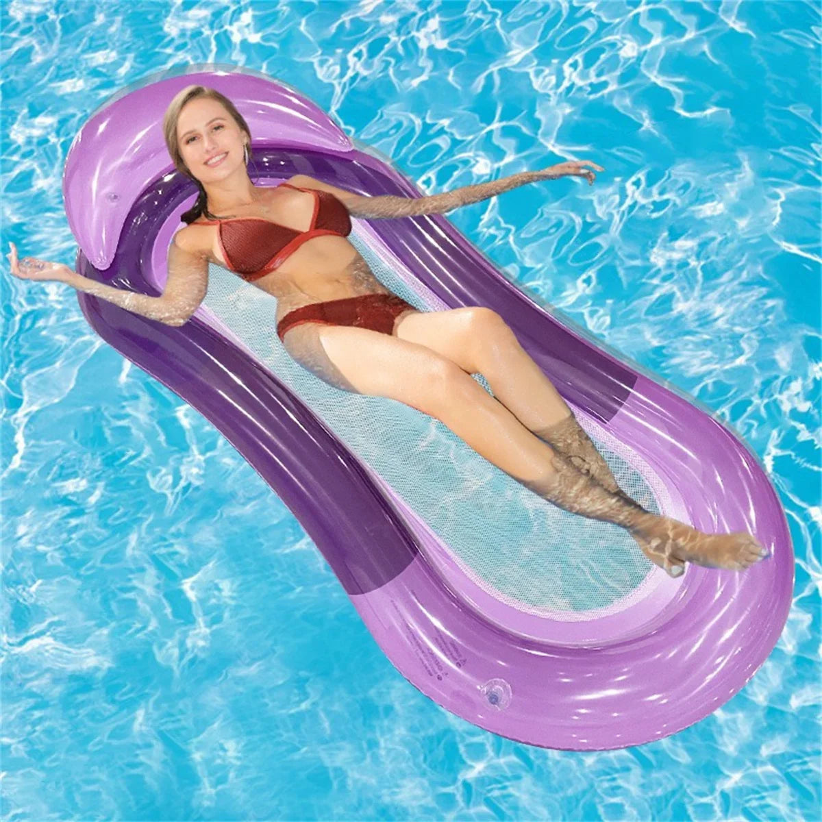 Inflatable Water Pool Lounger with Raised Headrest
