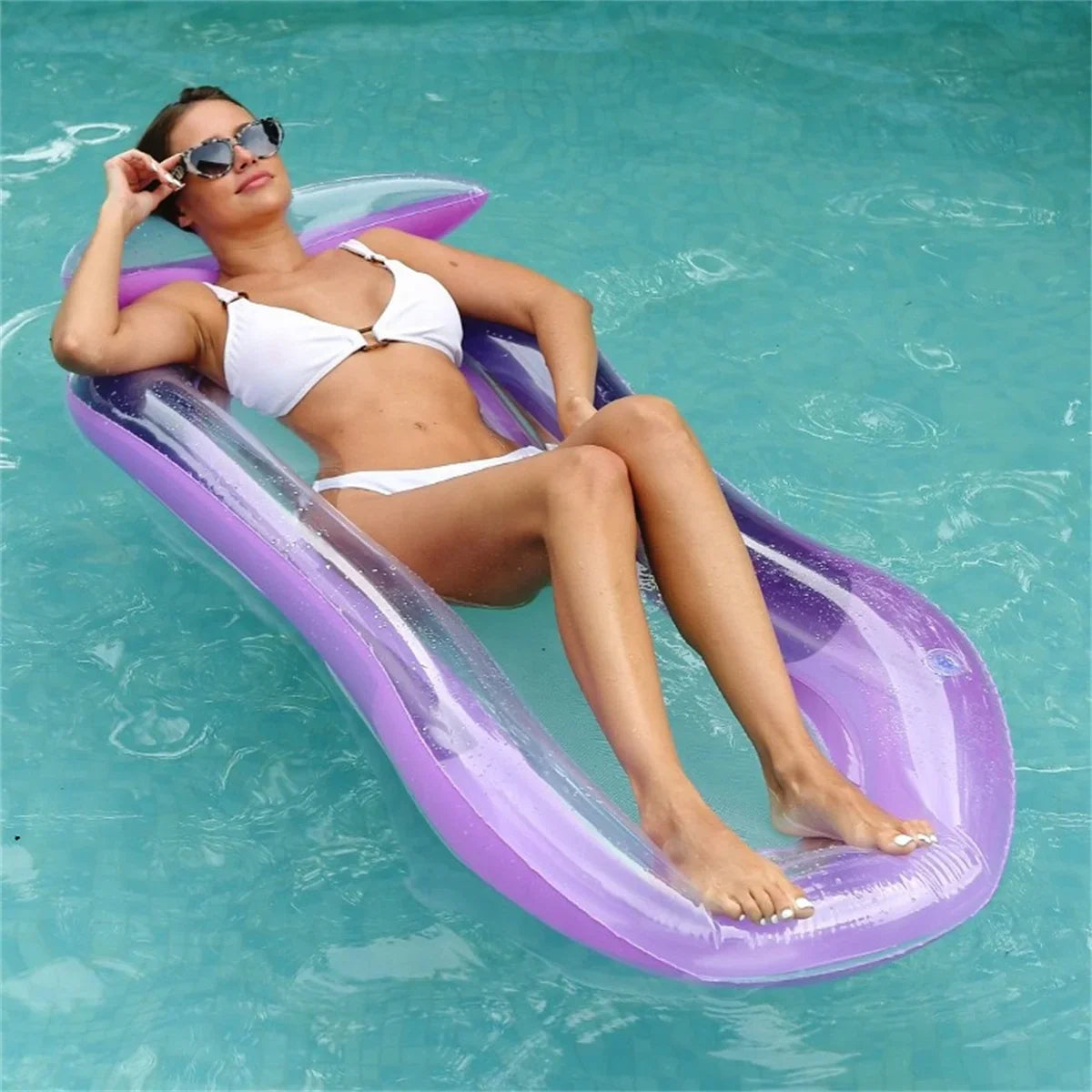 Inflatable Water Pool Lounger with Raised Headrest