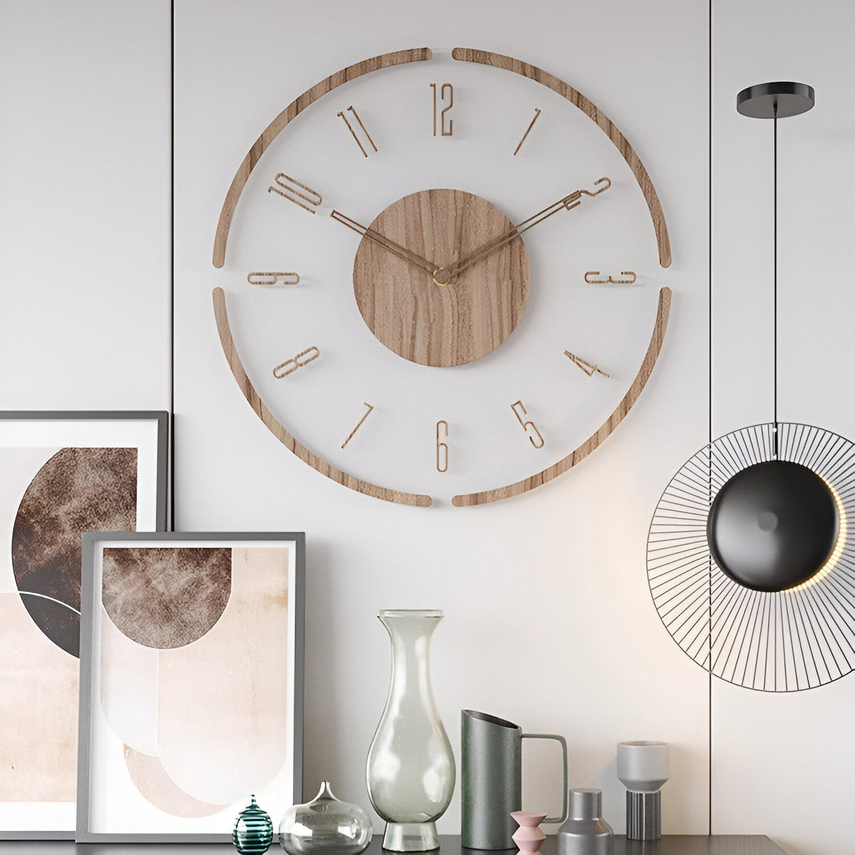 Large Modern Wall Clock with Silent Mechanism – Natural Wood Design for Stylish Interiors
