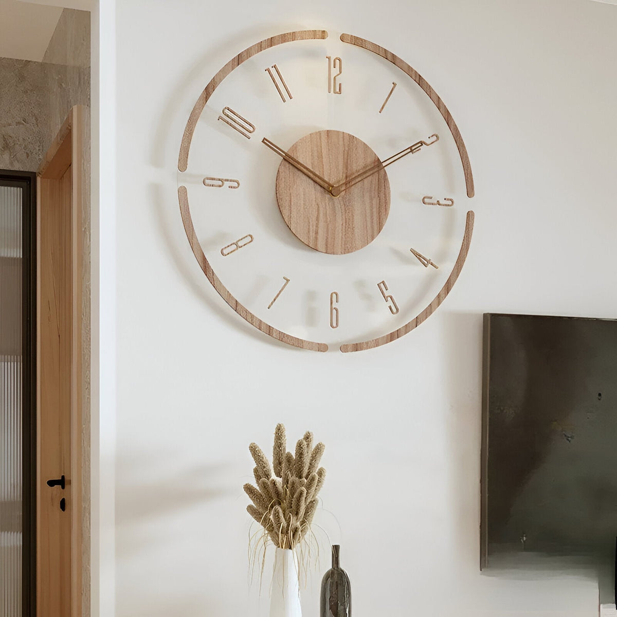 Large Modern Wall Clock with Silent Mechanism – Natural Wood Design for Stylish Interiors