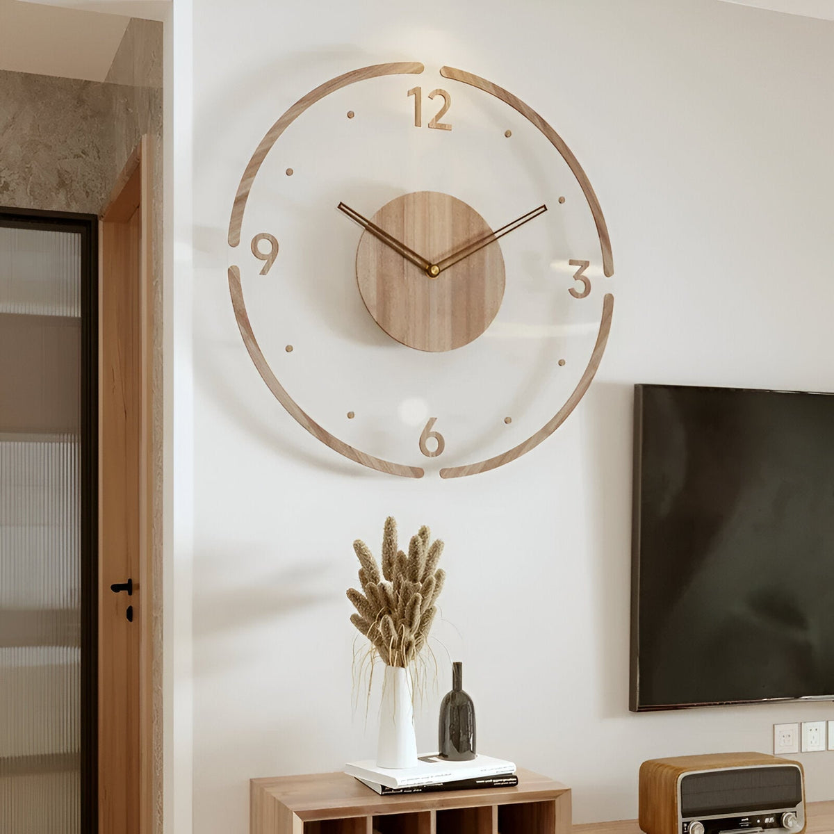Large Modern Wall Clock with Silent Mechanism – Natural Wood Design for Stylish Interiors