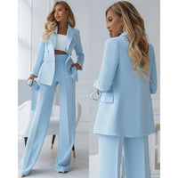 Light Blue Double-Breasted Two-Piece Suit Set
