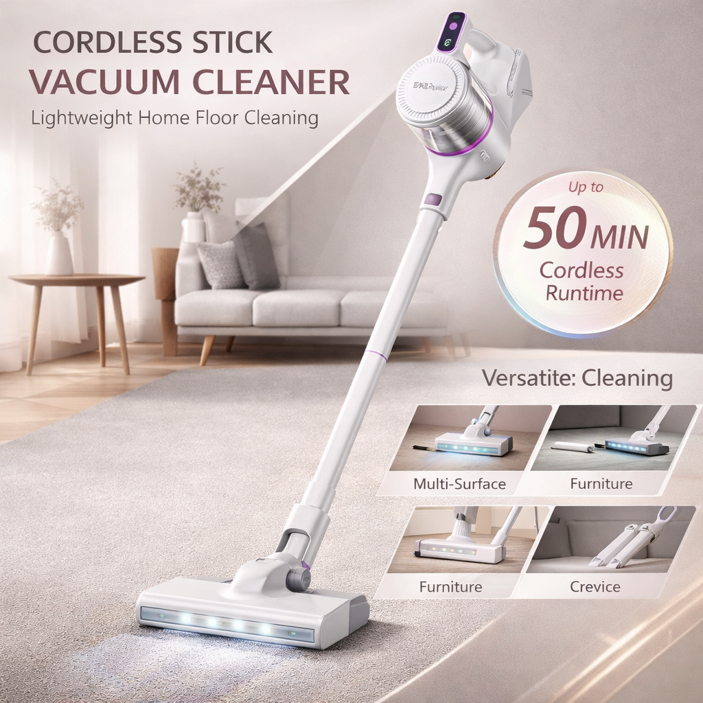 Lightweight Cordless Stick Vacuum Cleaner for Home Floor Cleaning