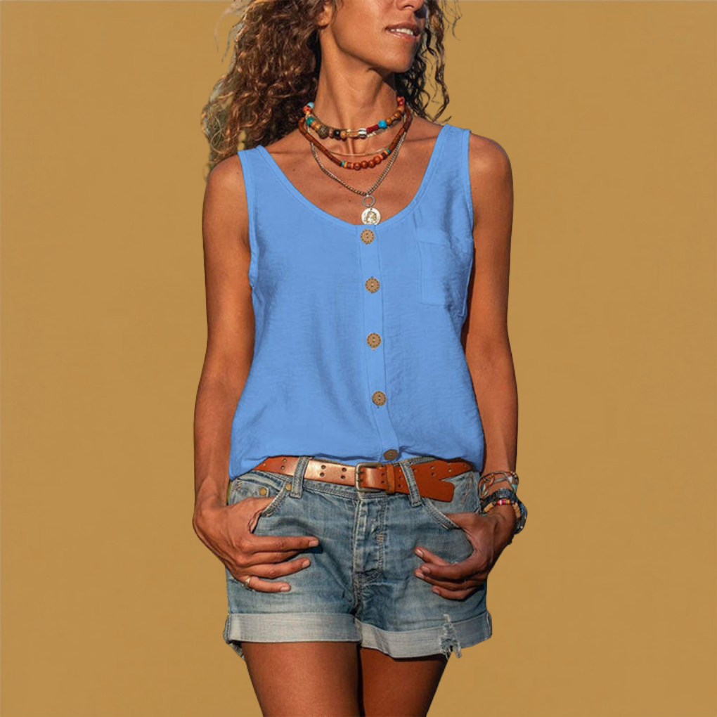 Lightweight Sleeveless Button-Front Blouse