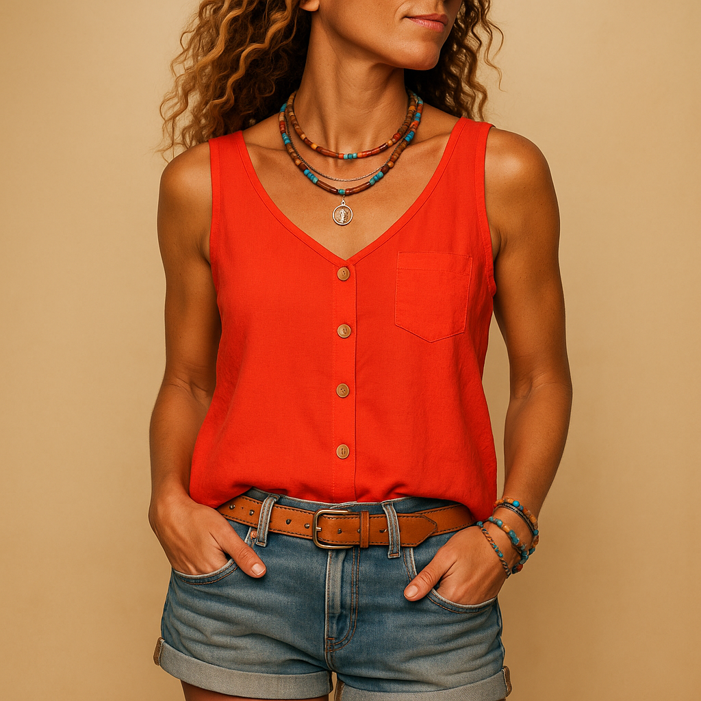 Lightweight Sleeveless Button-Front Blouse