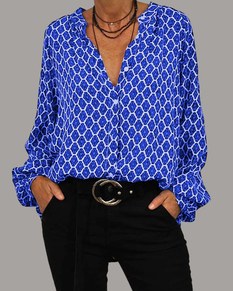 Long-Sleeve V-Neck Autumn Blouse