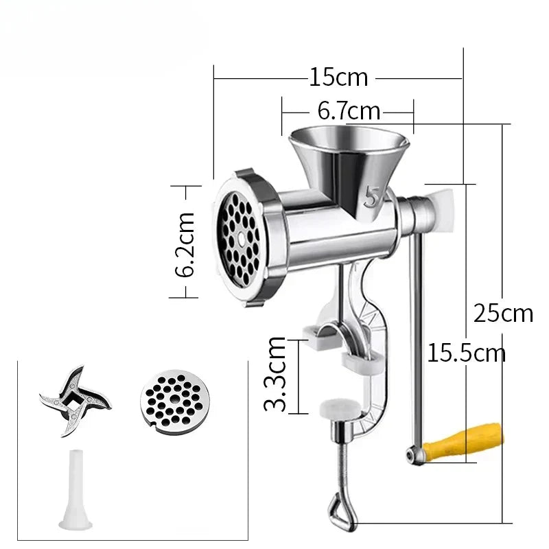Manual Stainless Steel Meat Grinder with Table Clamp for Meat, Vegetables and Sausage Stuffing