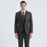 Men's 3-Piece Herringbone Suit - Classic Tailored Fit