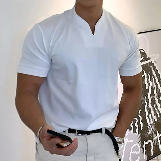 Men's Band Collar Pocket T-Shirt