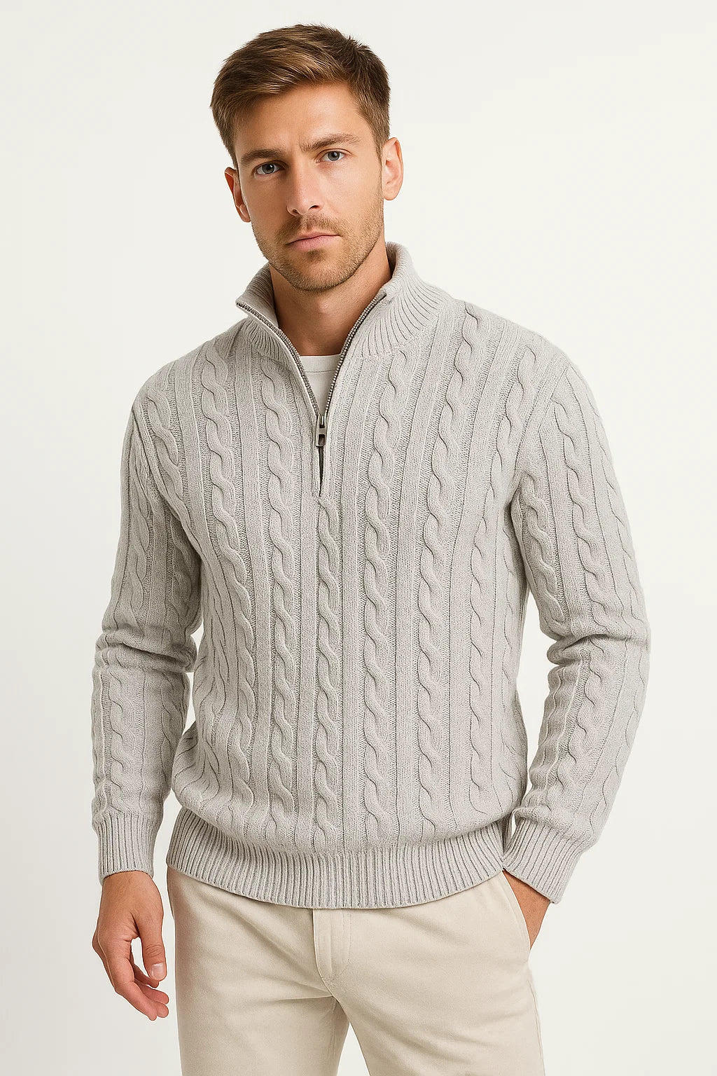 Men's Cable-Knit Half-Zip Sweater