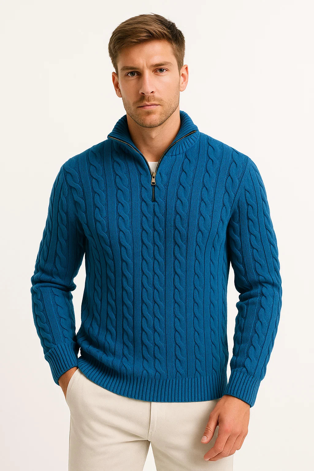 Men's Cable-Knit Half-Zip Sweater