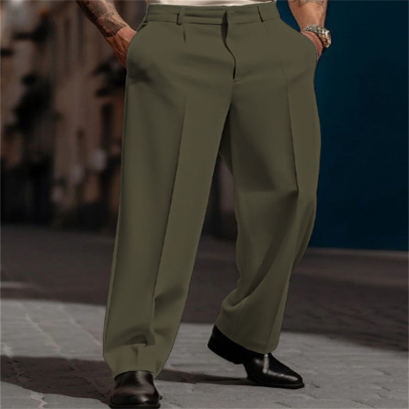 Men's Classic High-Waisted Wide-Leg Suit Trousers