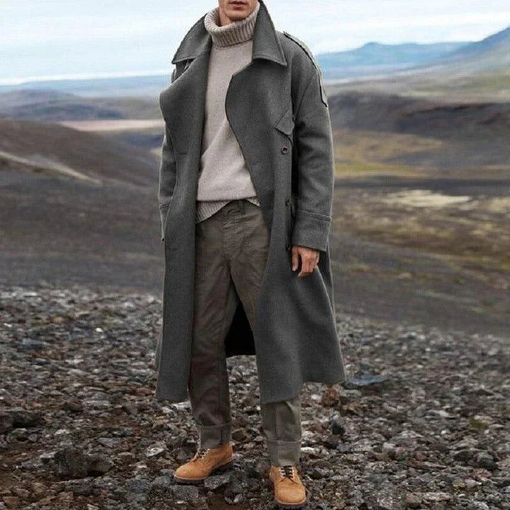 Men's Double-Breasted Long Coat