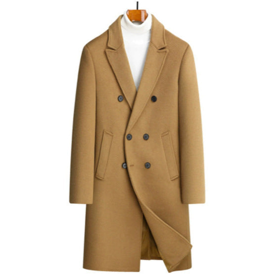 Men's Double-Breasted Overcoat with Peaked Lapels
