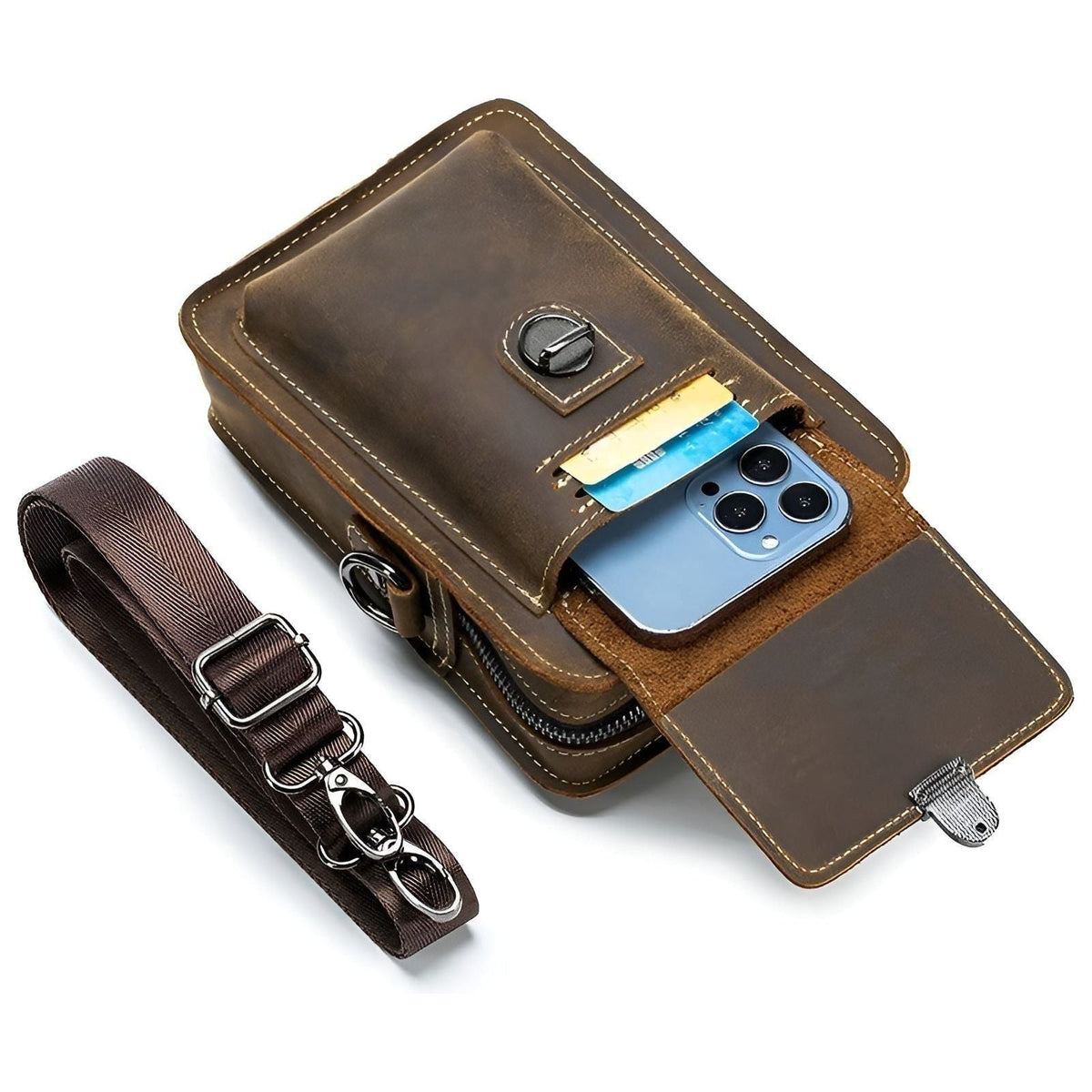 Men's Functional Waist Bag with Adjustable Strap and Multi-Pocket Design