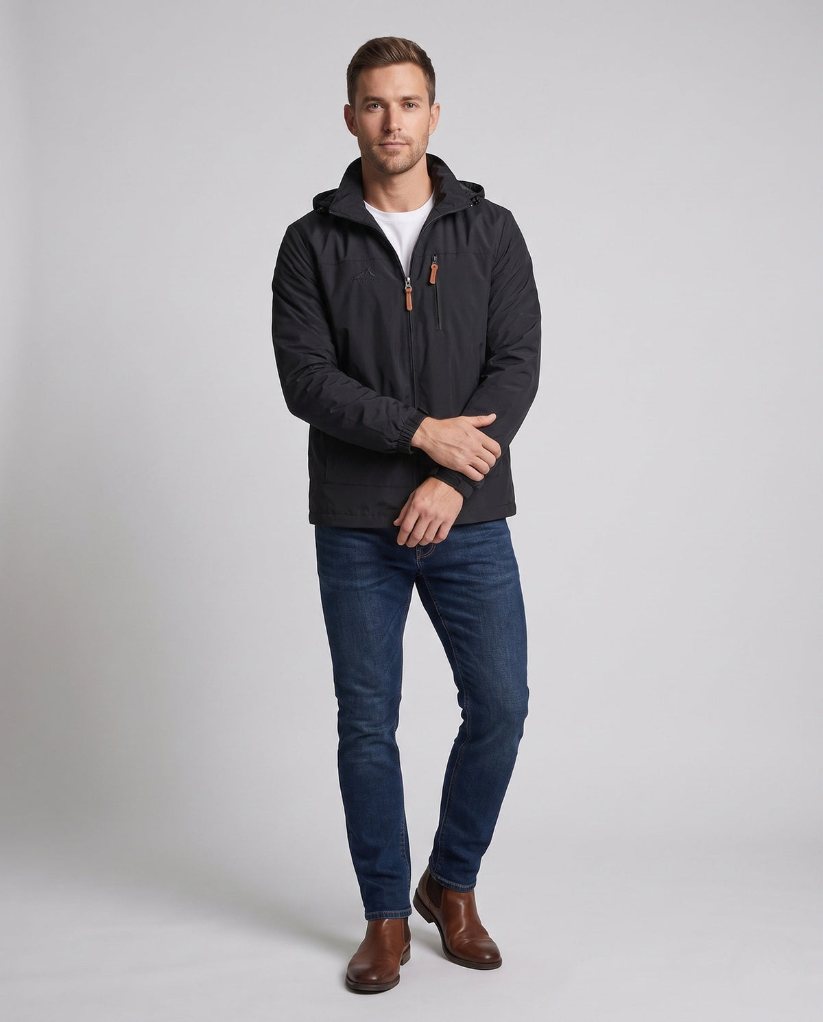 Men's Lightweight Outdoor Jacket with Hood and Zipper Pockets