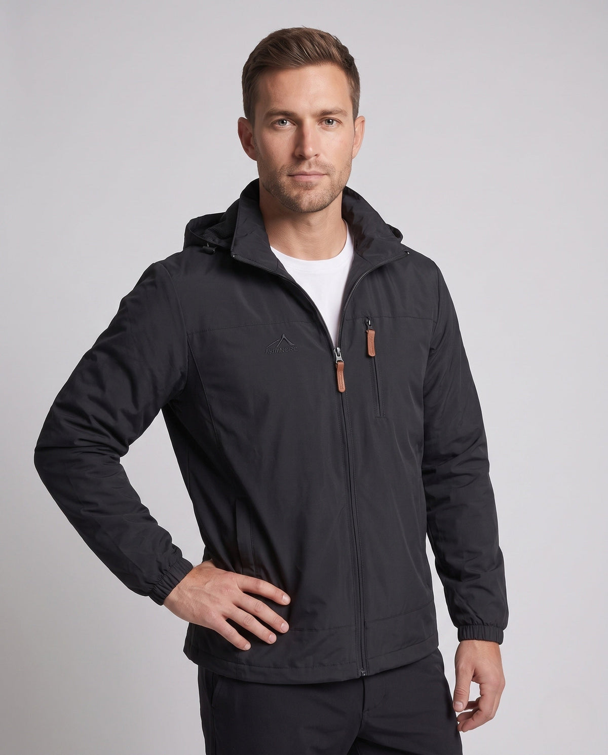 Men's Lightweight Outdoor Jacket with Hood and Zipper Pockets