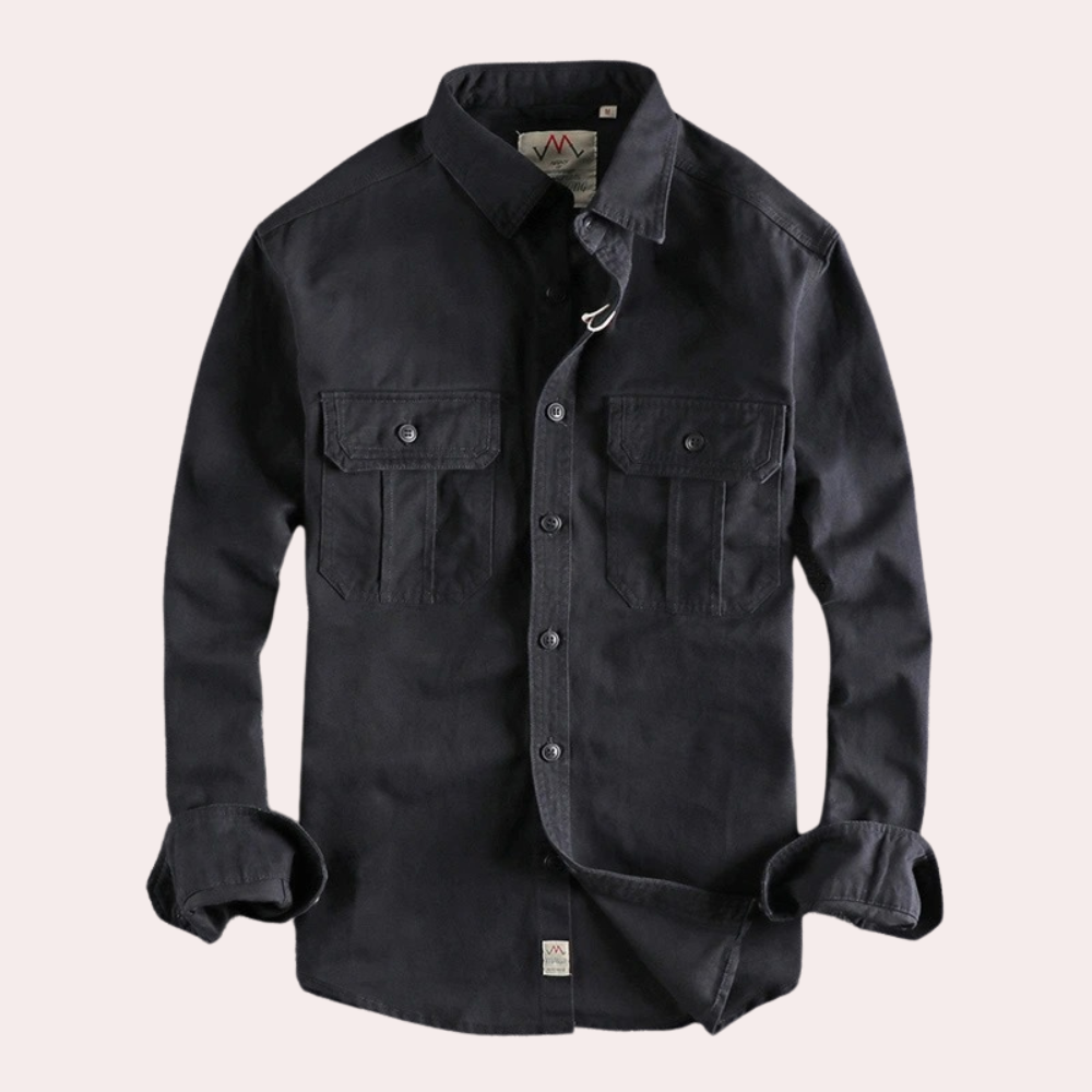 Men's Long-Sleeve Casual Shirt in Brown and Dark Green