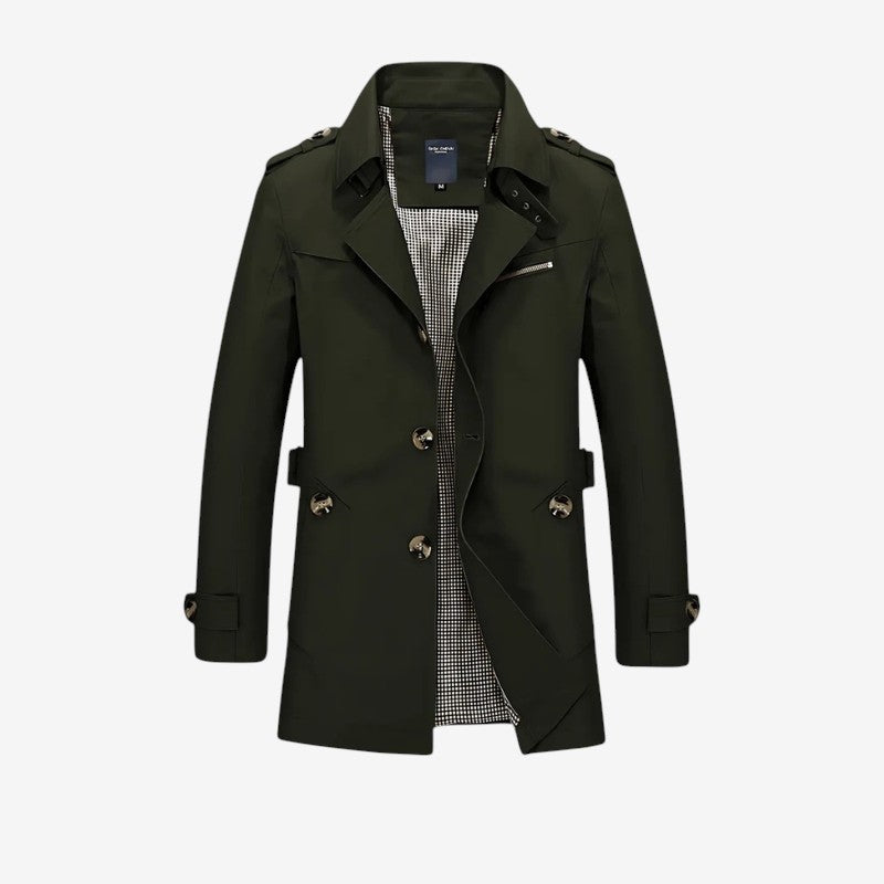 Men's Long-Sleeve Lapel Collar Trench Coat