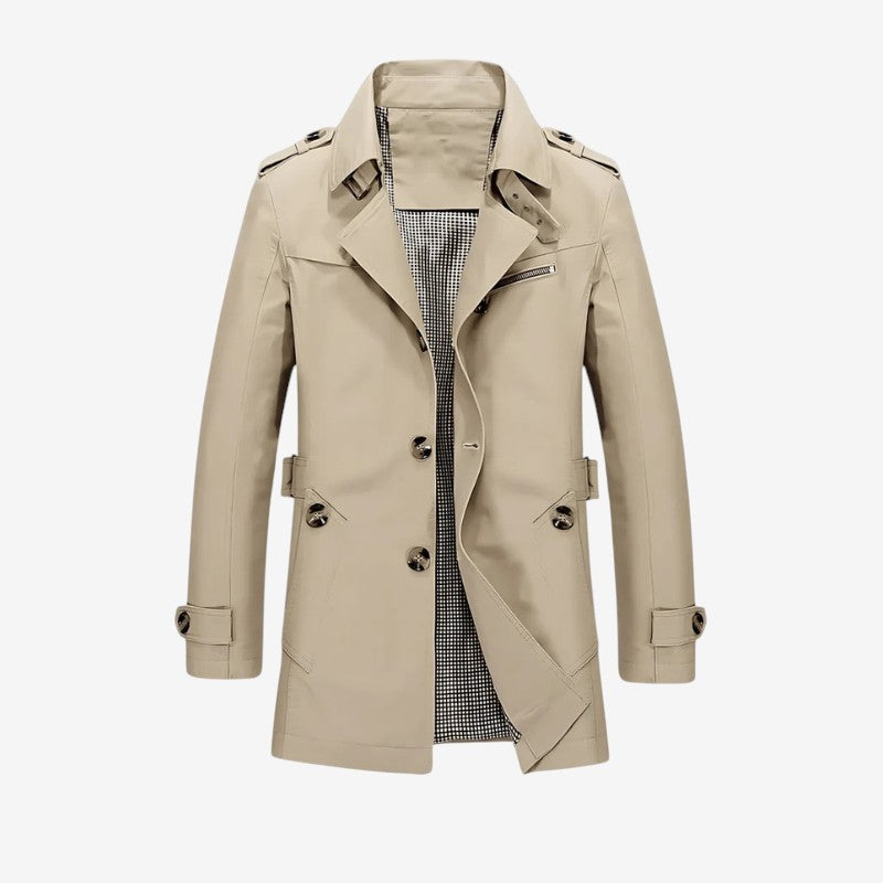 Men's Long-Sleeve Lapel Collar Trench Coat