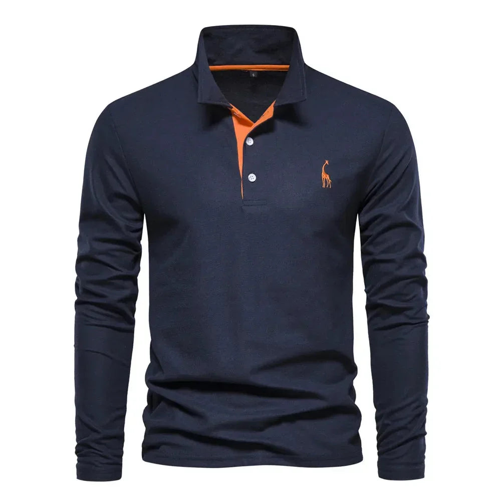 Men's Long-Sleeve Polo Shirt with Stylish Embroidery