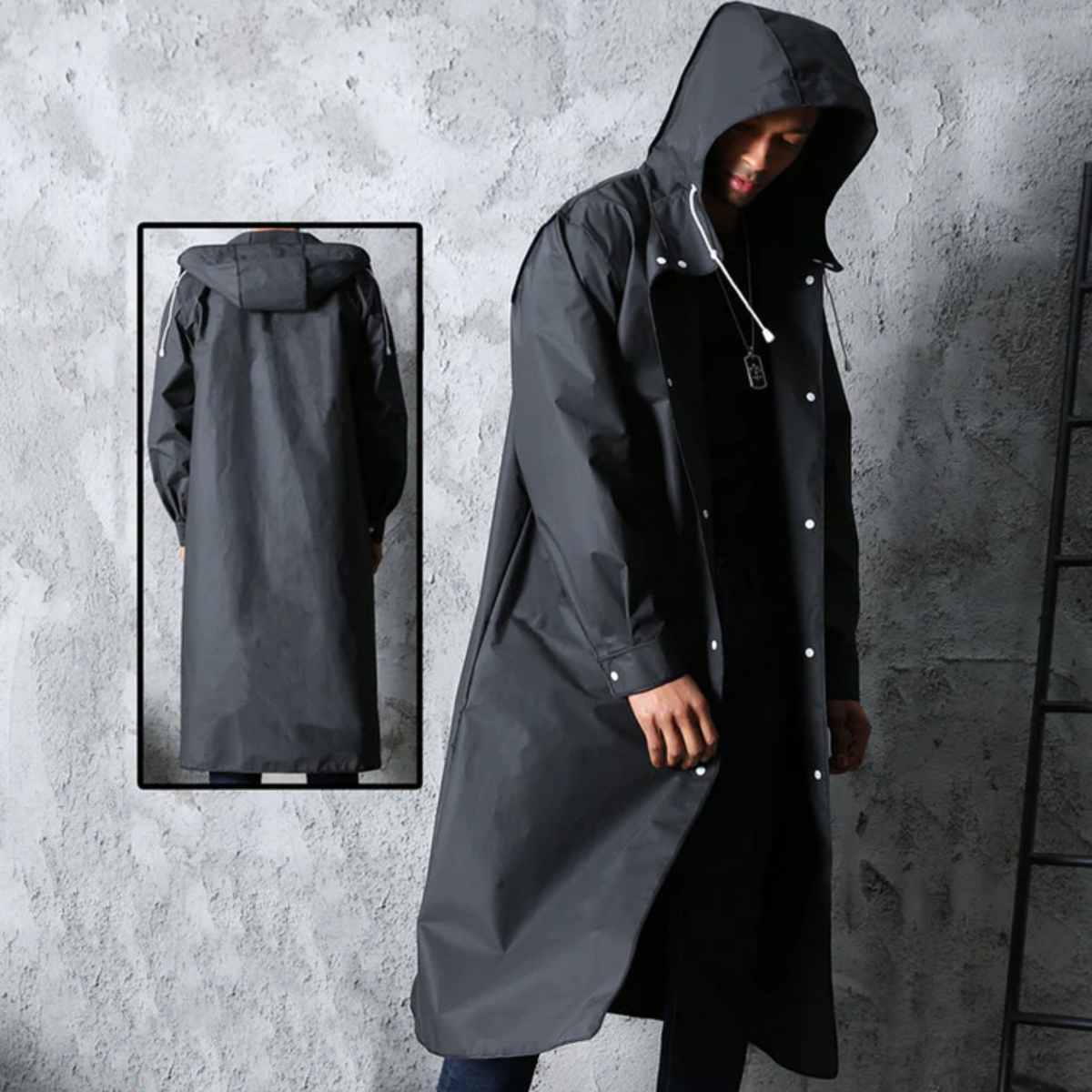 Men's Long Waterproof Hooded Raincoat
