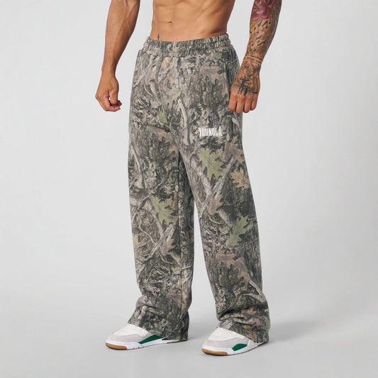 Men's Loose Camouflage Jogging Pants with Elastic Comfort Waistband and Thigh Logo
