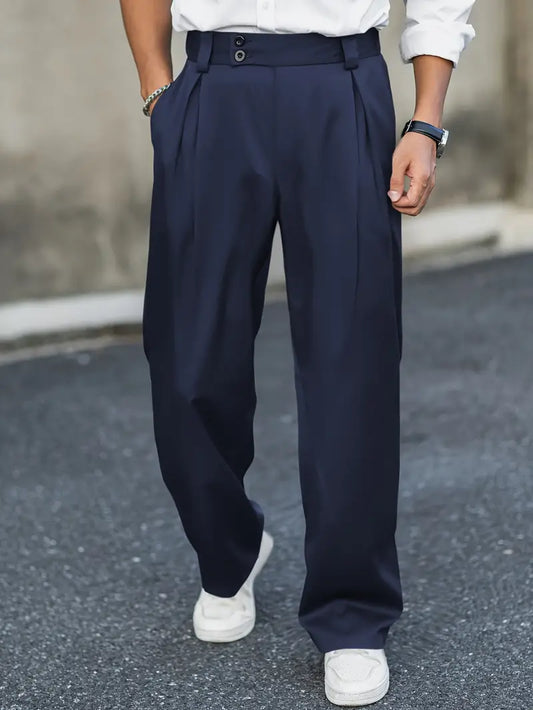 Men's Loose Pleated Trousers with Double Closure