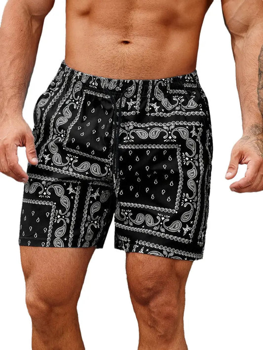 Men's Patterned Drawstring Casual Shorts