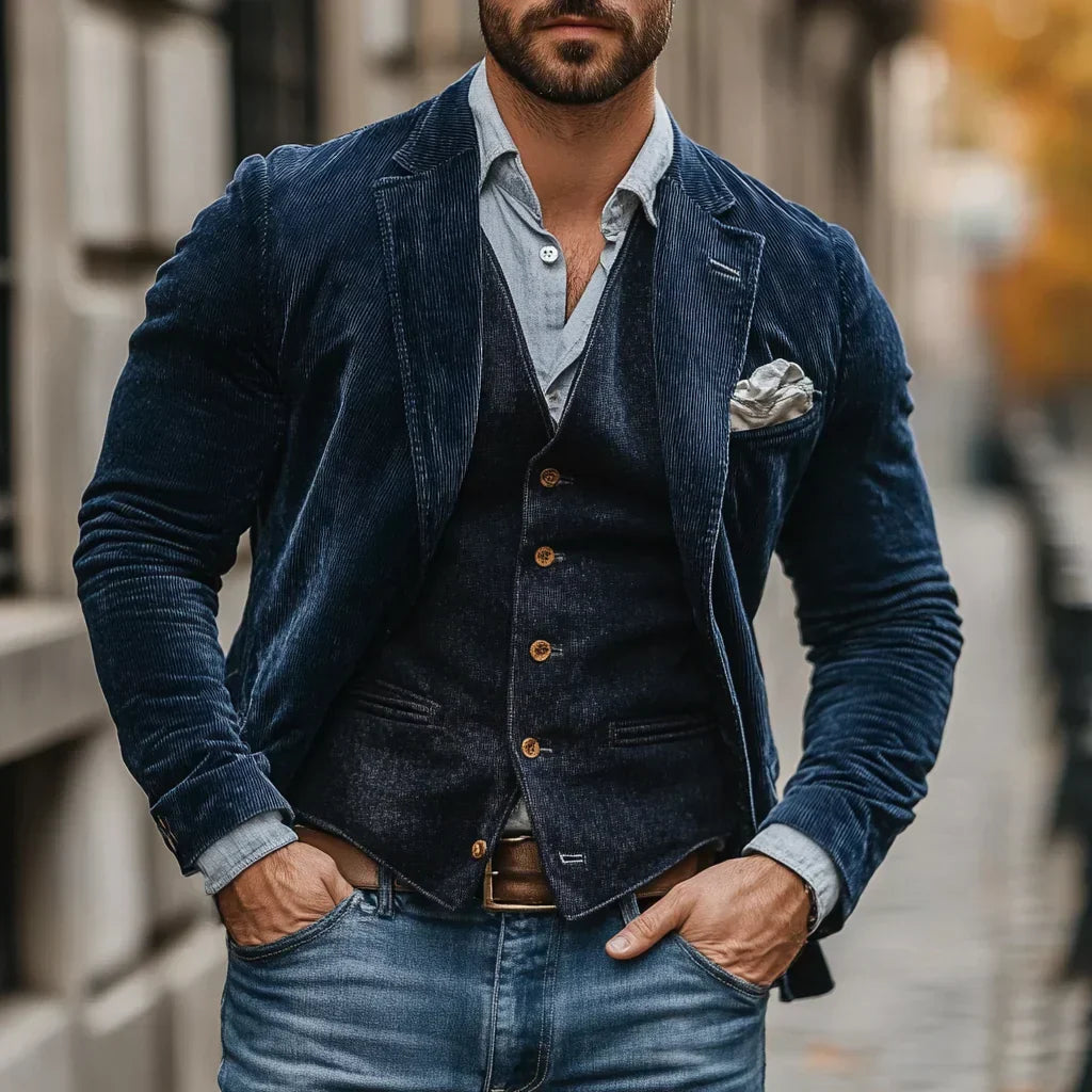 Men's Retro Jacket & Vest Set – Stylish & Versatile