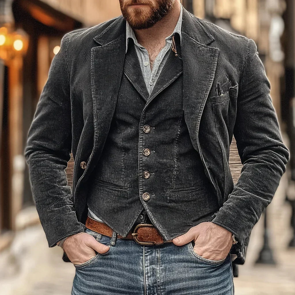 Men's Retro Jacket & Vest Set – Stylish & Versatile
