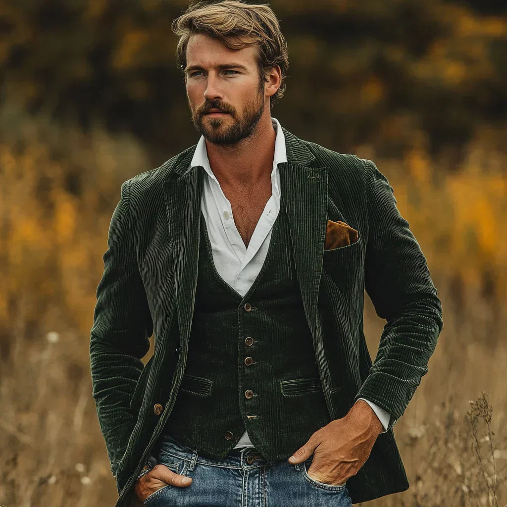 Men's Retro Jacket & Vest Set – Stylish & Versatile
