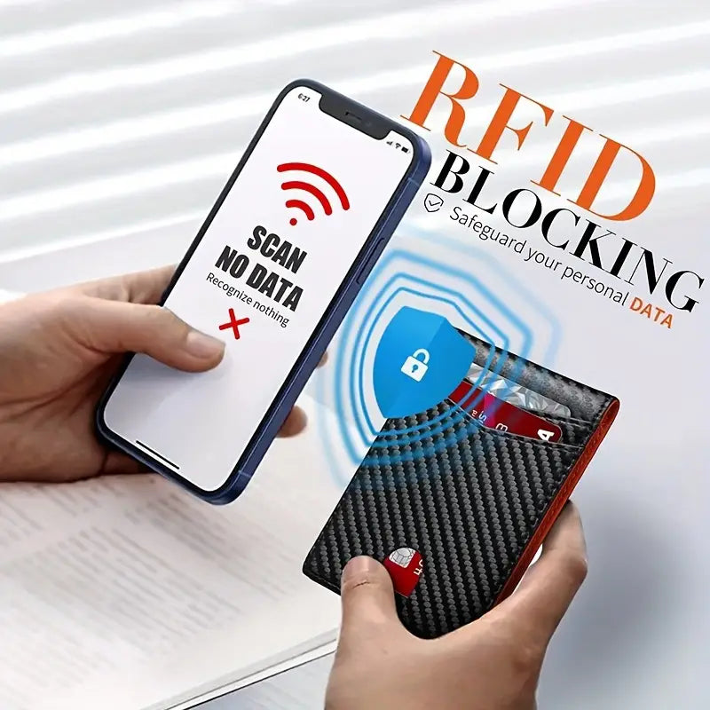 Men's RFID Blocking Slim Travel Wallet – Carbon Look Minimalist Bifold