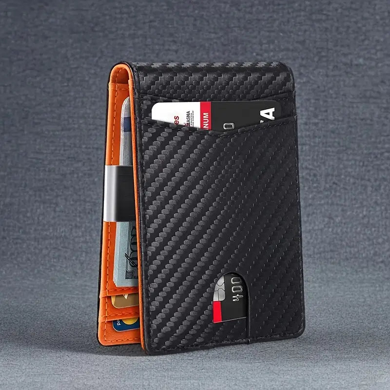 Men's RFID Blocking Slim Travel Wallet – Carbon Look Minimalist Bifold
